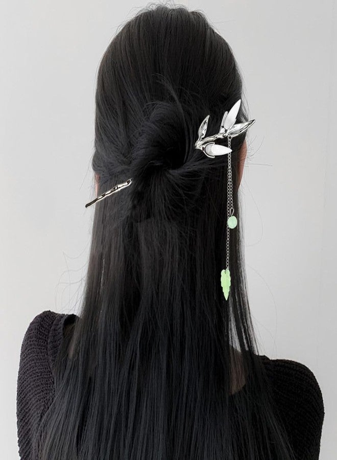 Arvintas 6PCS Star Moon Hair Sticks for Buns Long Hair Chinese Hanfu Asian Vintage Hair Chopsticks Metal Silver Hair Bun Updo Holders Long Hairpins for Women Girls - Image 4